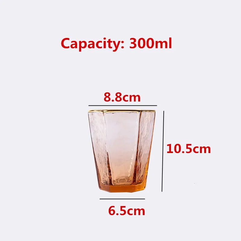 Янтарная шестиугольная стеклянная кружка для виски с золотым ПЗУ для стакана для коктейля чашки бокал для шампанского вечерние бокалы для вина элегантные для бара паба подарки - Цвет: Short-300ml