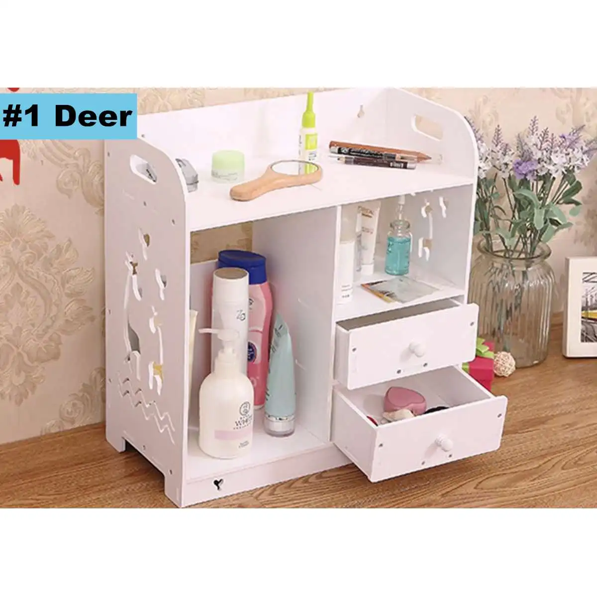 Type 1 Deer Тип ящика держатель для хранения настольный органайзер для косметики для нанесения макияжа подставка DIY сборка Комплект полок ванная комната спальня 4 узора - Цвет: Type 1 Deer