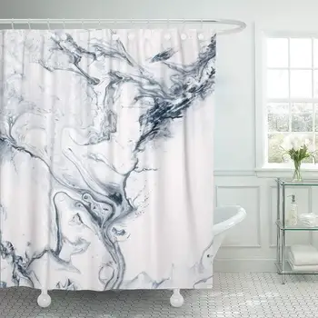 

Watercolor Marble Abstract Hand Black and Painting on Canvas Shower Curtain Bathroom Sets Hooks,Waterproof Polyester Curtain