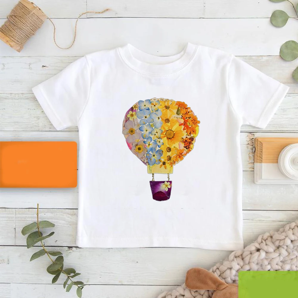 

Trendy versatile Baby Boy T Shirt Streetwear T-shirt Harajuku beautiful Flowers and hot air balloon Graphic T Shirt Фђболки