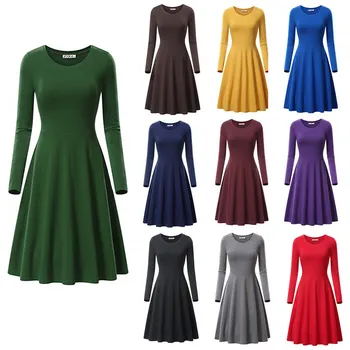 

clothing OWLPRINCESS 2020 New Dress Women's Solid Color round Neck Long Sleeve Loose Dress