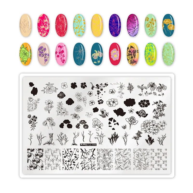 Цветы ногтей штамповка шаблон точки линии смешанные граффити изображения - Цвет: 046