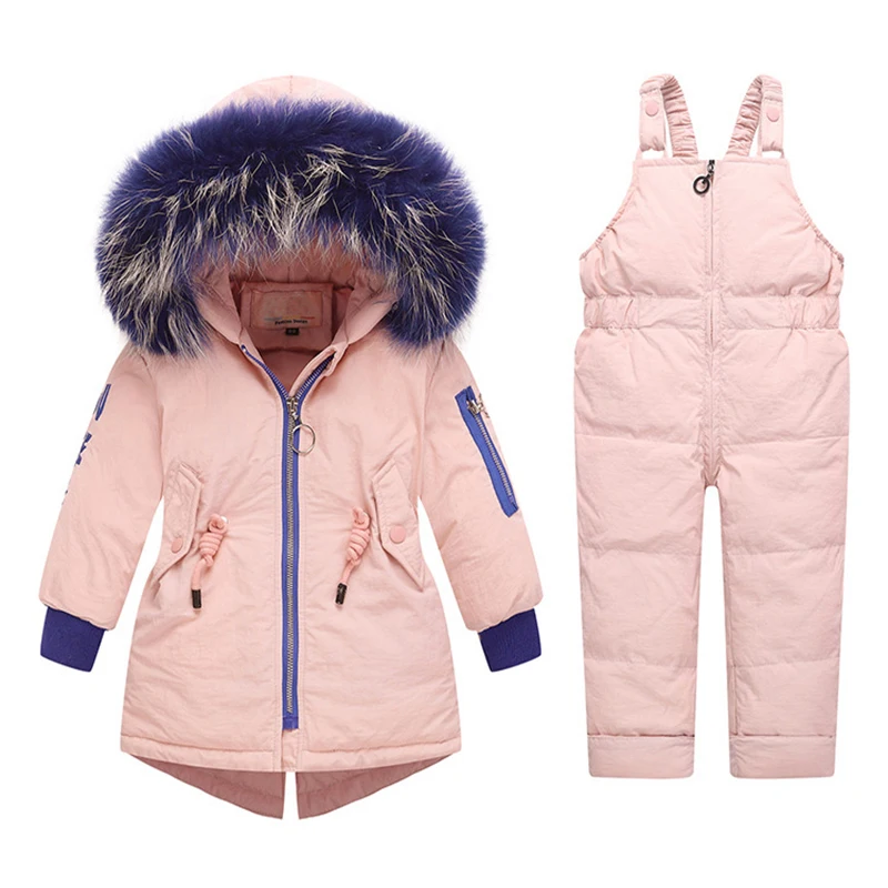 Cena Dla dzieci zimowe ciepłe parka puchowa zestaw futro z kapturem dla niemowląt dziewczyna kurtka z puchu kaczego dzieci płaszcz Snowsuit zima ubrania chłopca dłuższa odzież wierzchnia