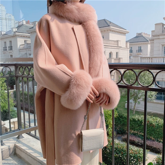 Real Fur Coat Women Wool Jacket Autumn Winter Coat Women Clothes Real Fox Fur Korean Cashmere Woolen Overcoat 930.103YY1818