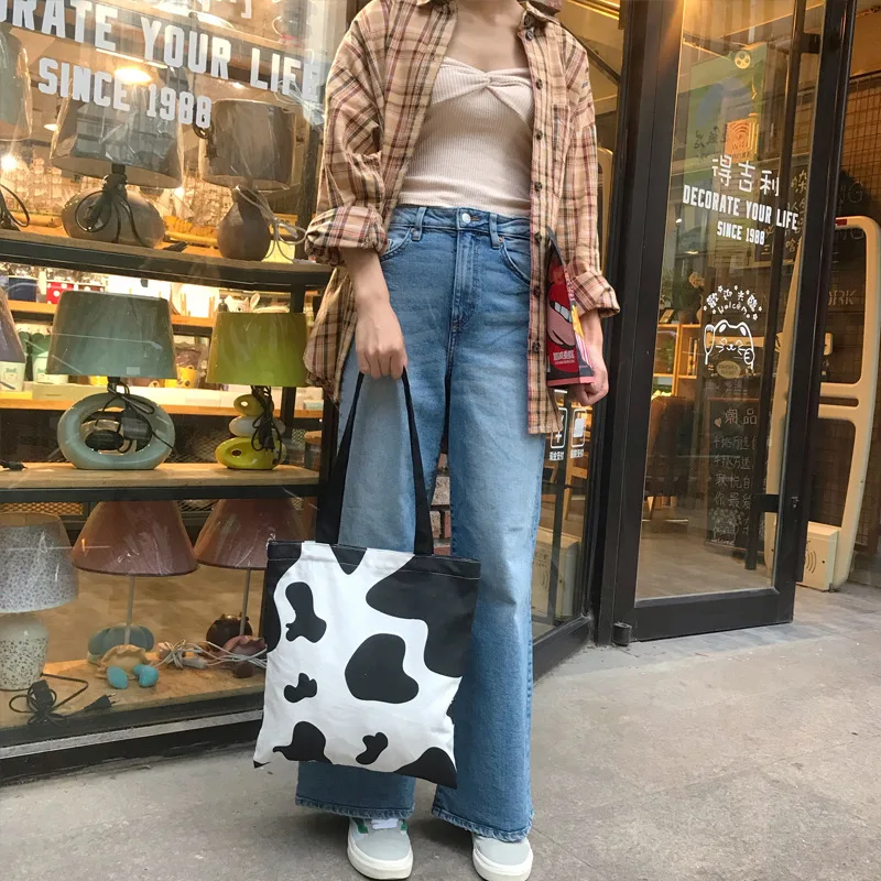 

2020 new Women Shoulder Shopping Bag Tote Package Satchel Handbag Lady Crossbody Foldable Reusable Milk element Korean version