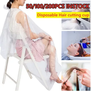 

50/100/200Pcs Disposable Hairdressing Capes PE Waterproof Apron Cutting Perm Dye Hair Cape Barber Transparent Hairdressing Cloth