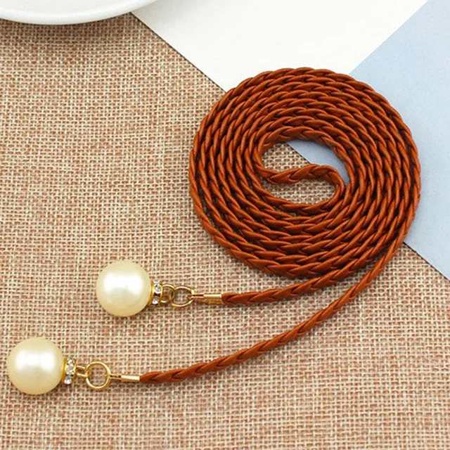 Women Waist Belt Rope Chinese Style Braided Woven Tassel Thin Belt Female Knot Decorated Waistband Hot Casual Solid Black Belts 4-brown