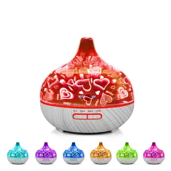 

400ml Essential Oil Diffuser Aroma Machines Wood Grain Cool Mist Home Remote Control Air Humidifier 3D Colorful Fireworks Light