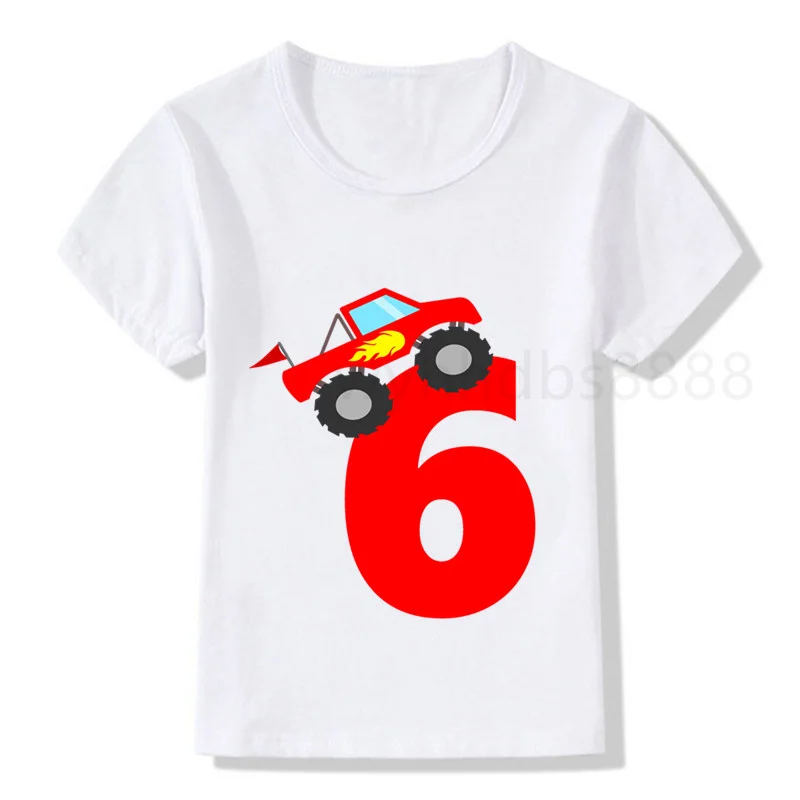 

Boys KARTING Birthday Number Print T Shirt Children Birthday Boy Trucks T-shirts Boy&Gir Car Gift Tshirt Present