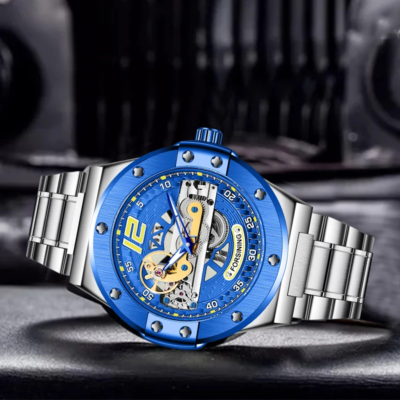New Fashion FORSINING Men Automatic Mechanical Watch Transparent Steampunk Skeleton Clock Bridge Self Winding Waterproof Watches