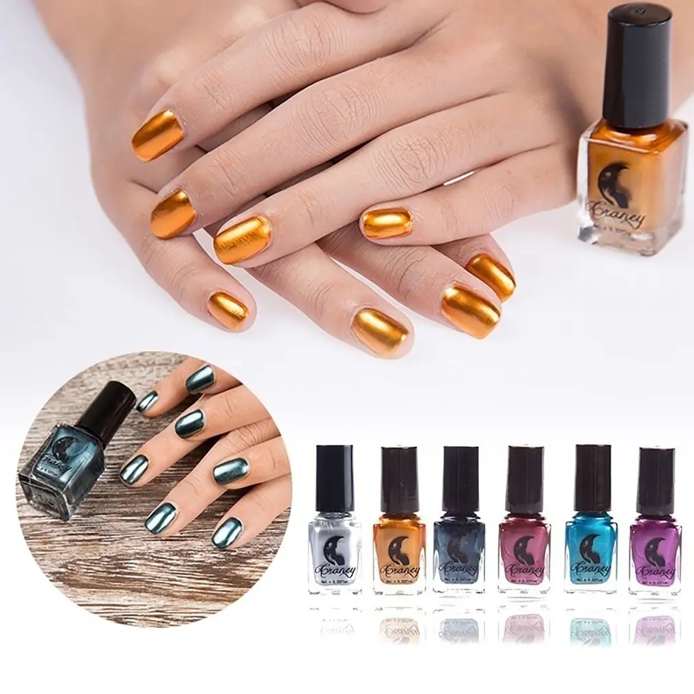 Mirror Nail Polish Silver Transparent Purple Rose Gold Color 6ml Long