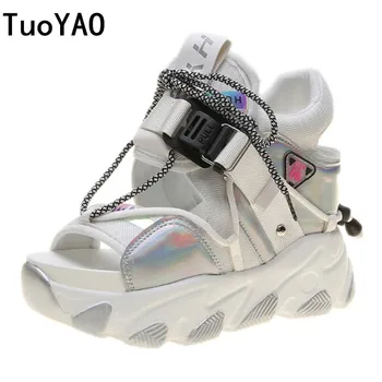 

New 2020 Summer Sandals 9CM Wedge Heels Sneakers Women Beach Flip Flop High Platform Casual Sandals Breathable Walking Slippers