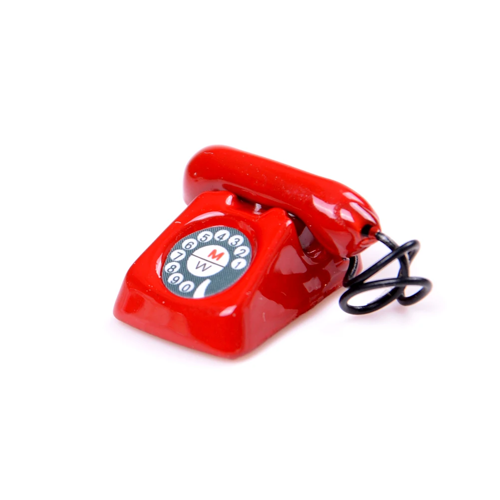 1/2Pcs Dollhouse Miniature Retro Vintage Desk Phone Rotary Dial Telephone Lounge Study Room Doll Houses Accessories 12