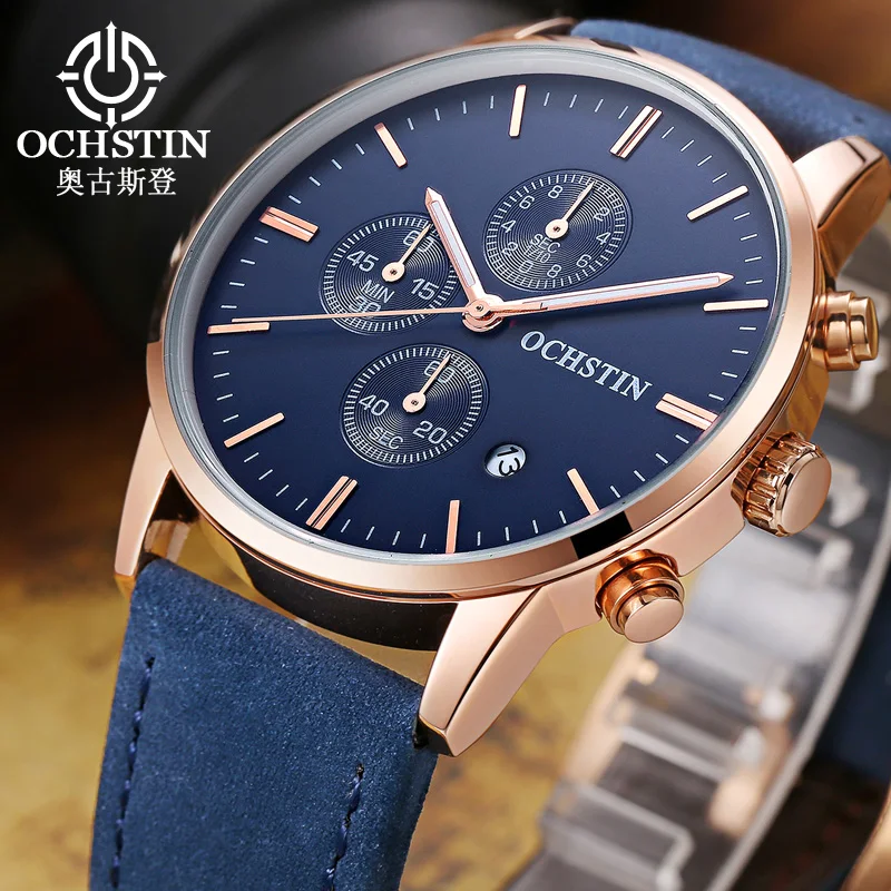 Ceny OCHSTIN wielofunkcyjne męskie zegarki luksusowe marki wojskowe kwarcowe zegarki na rękę dla mężczyzn sportowe skórzane wodoodporne Relogio Masculino