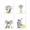 Giraffe Zebra Posters and Prints Canvas Art Painting Yellow Bubble Animal Nordic Nursery Wall Art Pictures for Living Room Decor 6