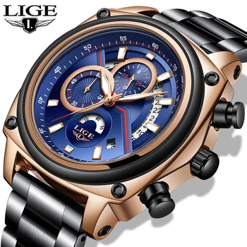 

2020Relogio Masculino LIGE New Mens Watches Top Brand Fashion Sports Wristwatch Quartz Clock Stainless Steel Waterproof Wat