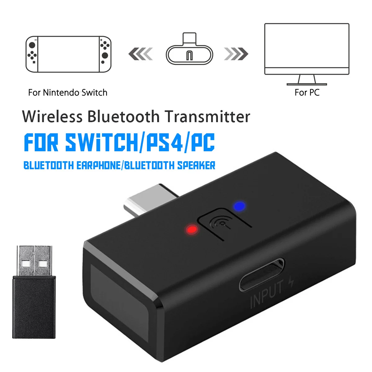 Беспроводной bluetooth-передатчик, гарнитура, музыкальный трансивер, аудио, usb type-C, USB A адаптер для переключения, для ПК, ноутбука, для PS4