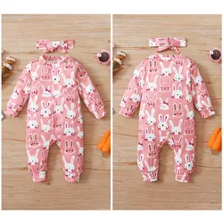 Vêtements pour nouveau né fille, barboteuse, lapin mignon, combinaison pour bébé fille, ensemble à manches longues, body pour bébé fille, tenues pour nourrissons 