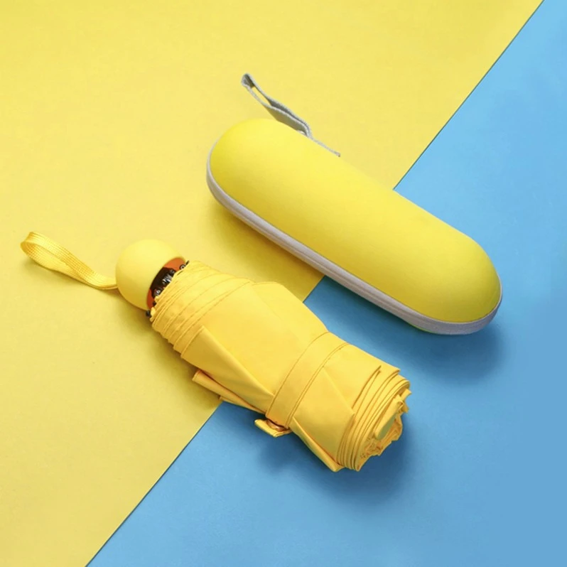 Yellow Мини-зонтик-капсула с корпусом Сверхлегкий портативный черное волокно солнцезащитный солнечный УФ защита мягкая ручка - Цвет: Yellow
