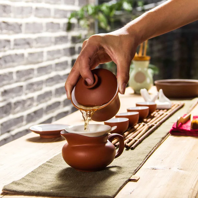 Tea Set Chinese Teaset Elegant Gaiwan Tea Cups Purple Clay Tureen 120ml Lid Bowl Saucer Zisha Tea Brew Cup