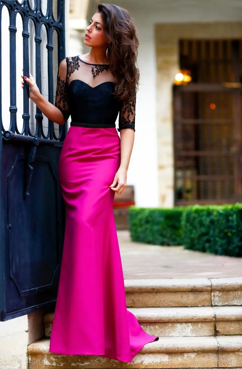 

New Arrival Sexy Black Lace Evening Dresses Long 2019 Mermaid Short Sleeve Formal Occasion Party Women Prom Dresses