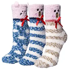 3 пары зимних пушистых носков женские теплые мягкие полосатые женские носки милые носки для сна skarpetki calcetines mujer носочки женски#8