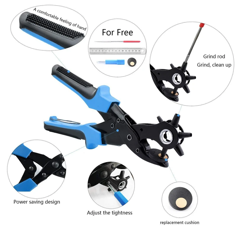 6 Holes Punch Plier Hole Punching Machine Round Hole Perforator Tool Make Hole Puncher For Watchband Cards Leather Belt