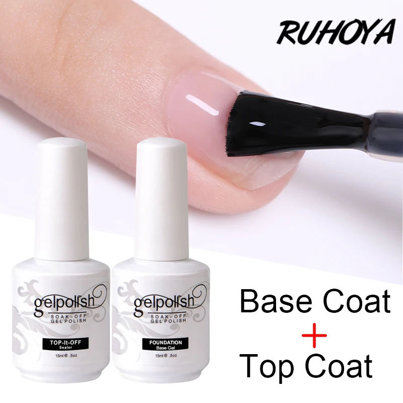 Ruhoya Top and Base Coat Gel Nail Polish 15ml Semi Permanent Manicure Art UV LED Transparent Primer Varnish | Красота и здоровье