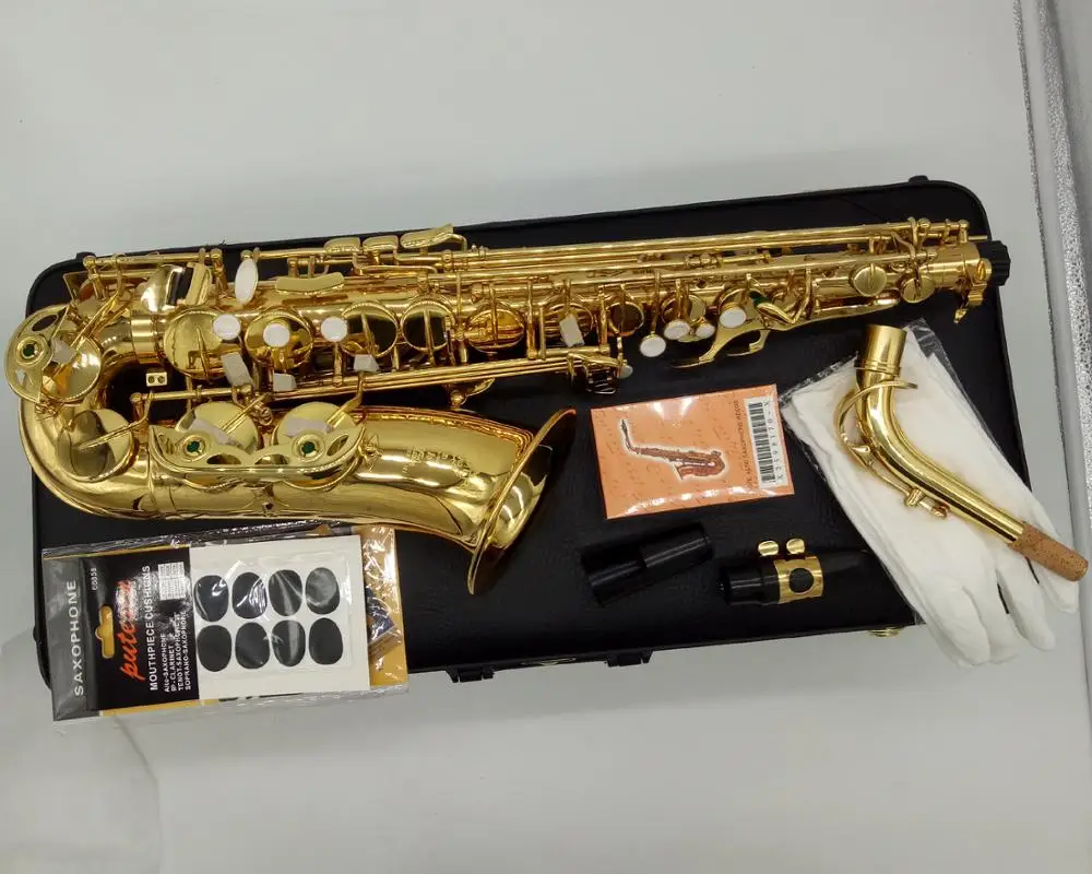 

Factory Outlet Saxophone Alto 803 Musical Instruments Professional Alto Sax Gold Lacquer Mouthpiece Patches Pads Reed Bend Neck