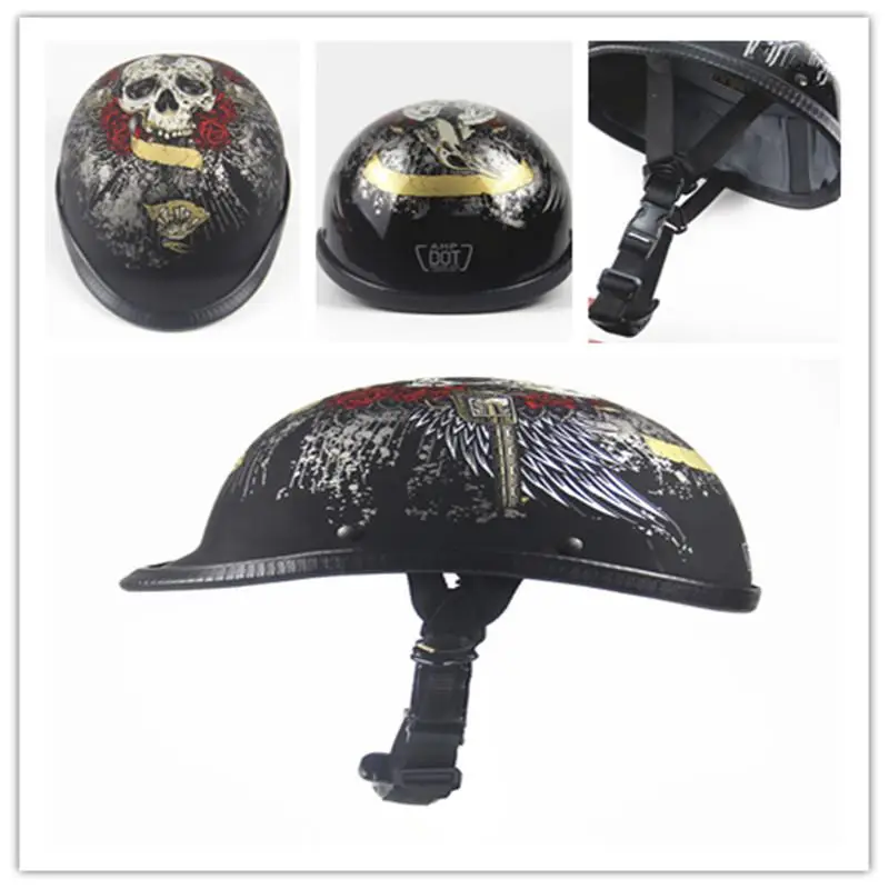 

Motorcycle Half Helmet Retro Half Helmet Riding Helmet Skull Gun Summer Scoop Burning Skull Cap Flat Novelty Helmet For Harley