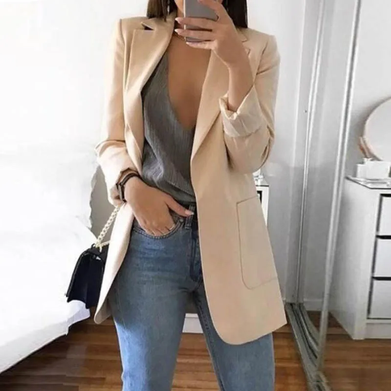 Apricot Lipswag, женский элегантный костюм с вытачками, пальто, бизнес стиль, Осень-зима, куртка с длинным рукавом, верхняя одежда для офиса, для девушек, однотонное повседневное тонкое пальто - Цвет: Apricot
