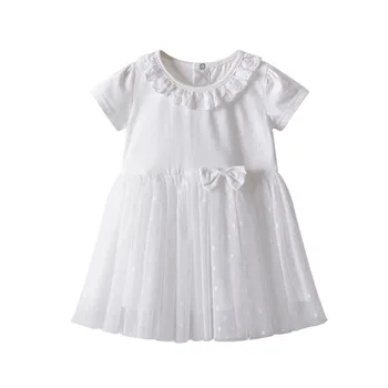 

WLG Girls Cute Dresses Kids Summer White Short Sleeve Mesh Bow Ruffle Dress Baby Girl Princess Party Clothes for 3-24 Months