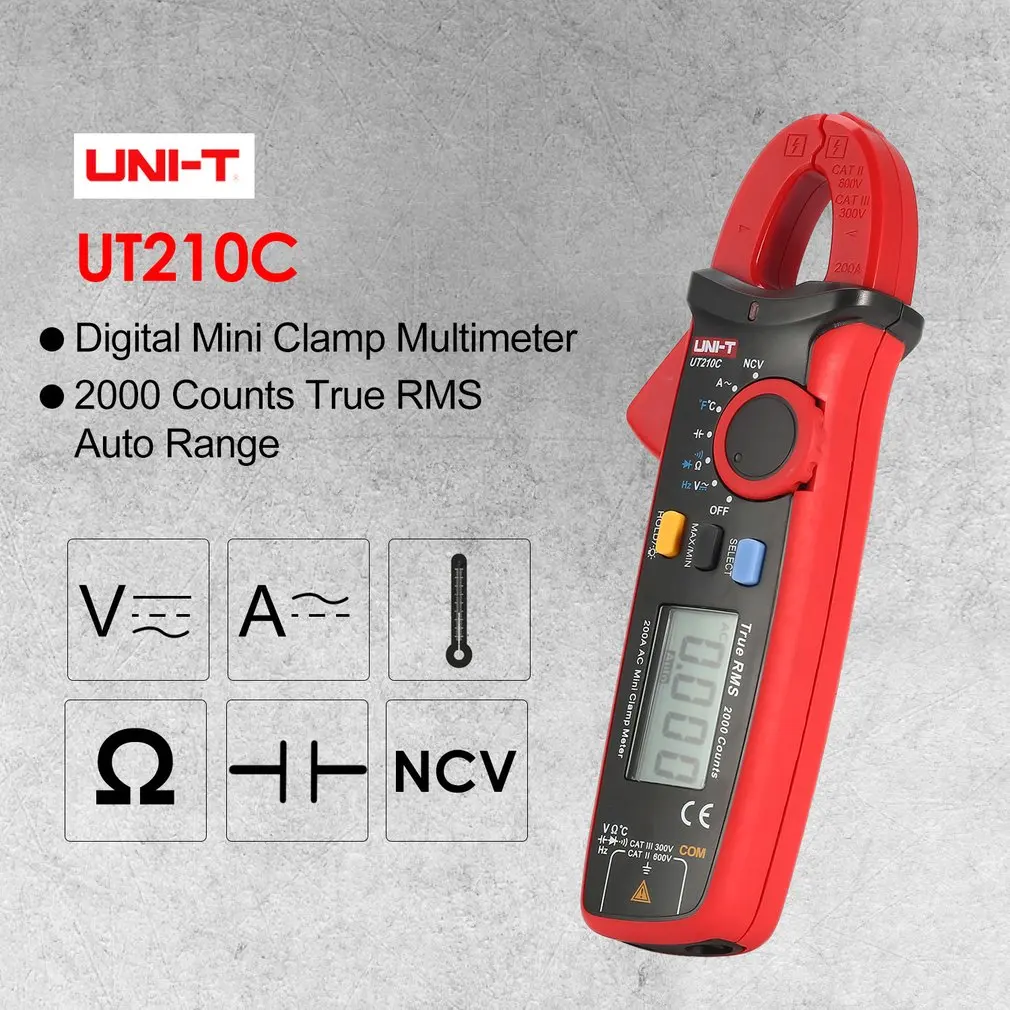 UT210C UNI-T мини True RMS цифровой ручной мультиметр-зажим Volmeter Авто диапазон DC/AC напряжение температура NCV UT210C 210D 210E - Цвет: UT210C