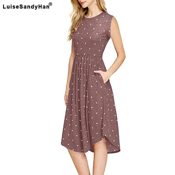 

Summer Cool Polka Dot Sleeveless Slim Dress Female Round Neck High Waist Fresh Sweet Pocket Pleated Dresses Women 2020 Spring