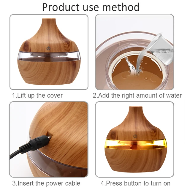 300ml Humidifier Aroma Essential Oil Diffuser Ultrasonic Wood Grain Air Humidifier USB Mini Mist Maker 7 LED Light Car Home - Image 6
