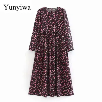 

2020 Women's Long-sleeved Round-neck Print Edpher Dress Casual Women Dresses Party Long Loose Maxi Dress Elegant Vestidos