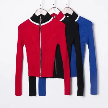 

FY001 Slim-fit small turtleneck contrast stitching ring zipper long-sleeved sweater sweater