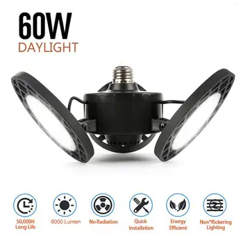 

60/80W E26 144LED Garage Light Ceiling Lamp Deformation 3 Blades Trilight Industrial Lighting Lamp Used For Workshop Light