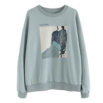 

2020 Autumn Winter New Casual Loose Thicken Print Pattern Long Sleeve Pullover Women Sweatshirt New