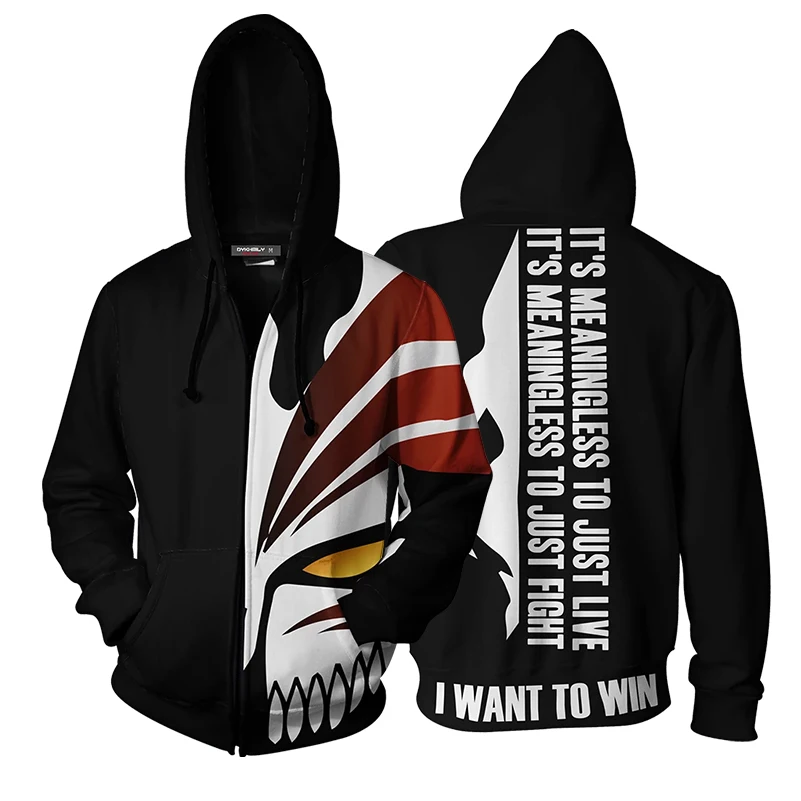 

Men and Women Zip Up Hoodies Anime Bleach Hoodie Sweatshirt Ichigo Kurosaki Cosplay Costumes Rukia Harajuku Streetwear