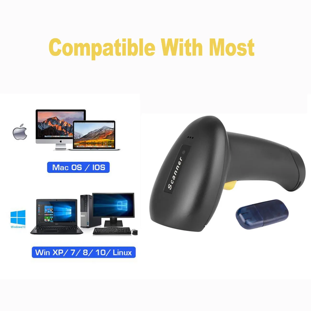 Cheap Factory Direct Handheld 1D/2D Wired USB Barcode Scanner QR PDF417 A30D Wireless 2.4G Bar Code Reader for POS Inventory
