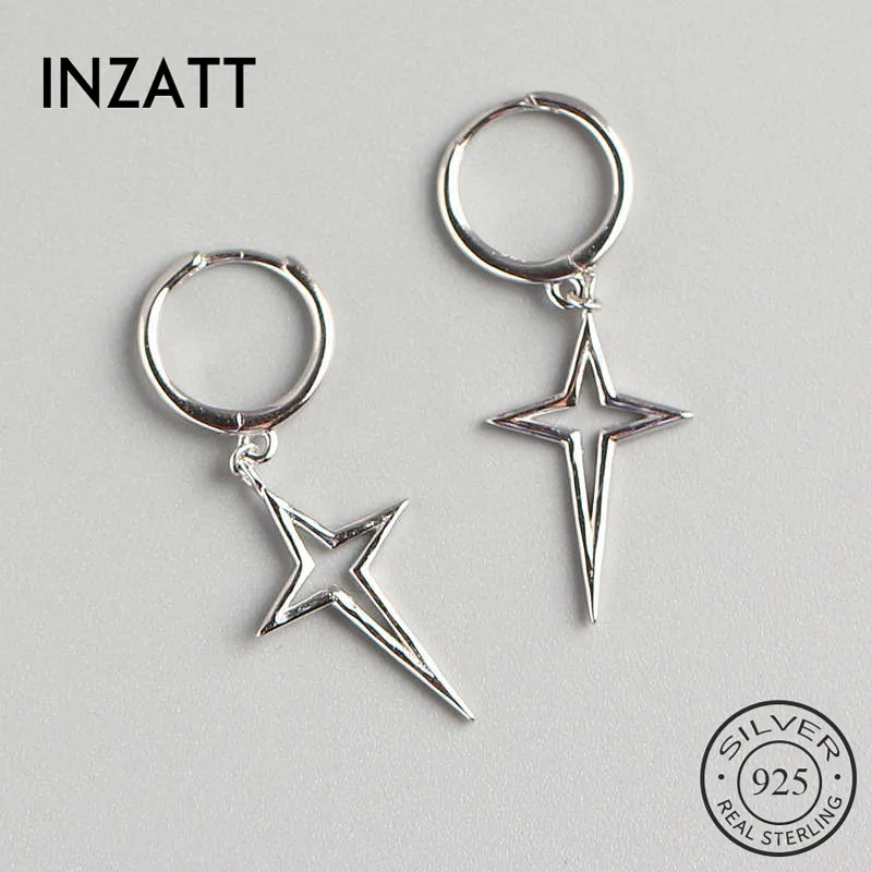 

INZATT Real 925 Sterling Silver Hollow Cross Hoop Earrings For Fashion Woman Party Fine Jewelry Geometric Punk Accessories