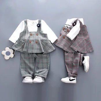 

2020 Baby Girl New Plaid Vest Strap Dress Three Piece Set