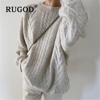 

RUGOD 2019 Vintage twisted women sweater Korean batwing sleeve loose auturm pullovers ladies Fashion solid oversized sweaters