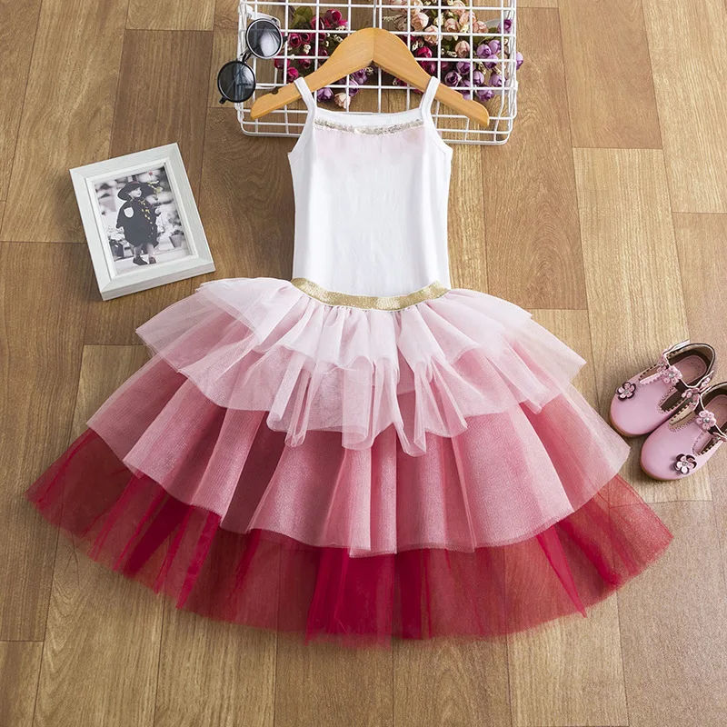 

2021 summer girls skirts sets 2-8 years solid color suspenders top + fluffy cake skirt two-piece elegant little princess suits