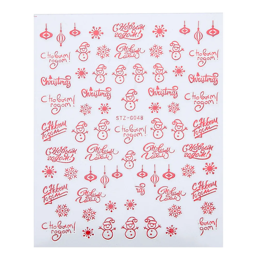 3D Christmas Snowflake Nail Art Stickers New Year Nail Slider Decals Santa Elk Letter Nail Decal DIY Nail Decoration Manicure - Цвет: STZ-G048 Red