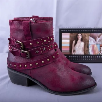 

women boots high heels 2019 New Retro Handmade boot rivets Female suede Martin boots fashion Comfortable Ladies Booties