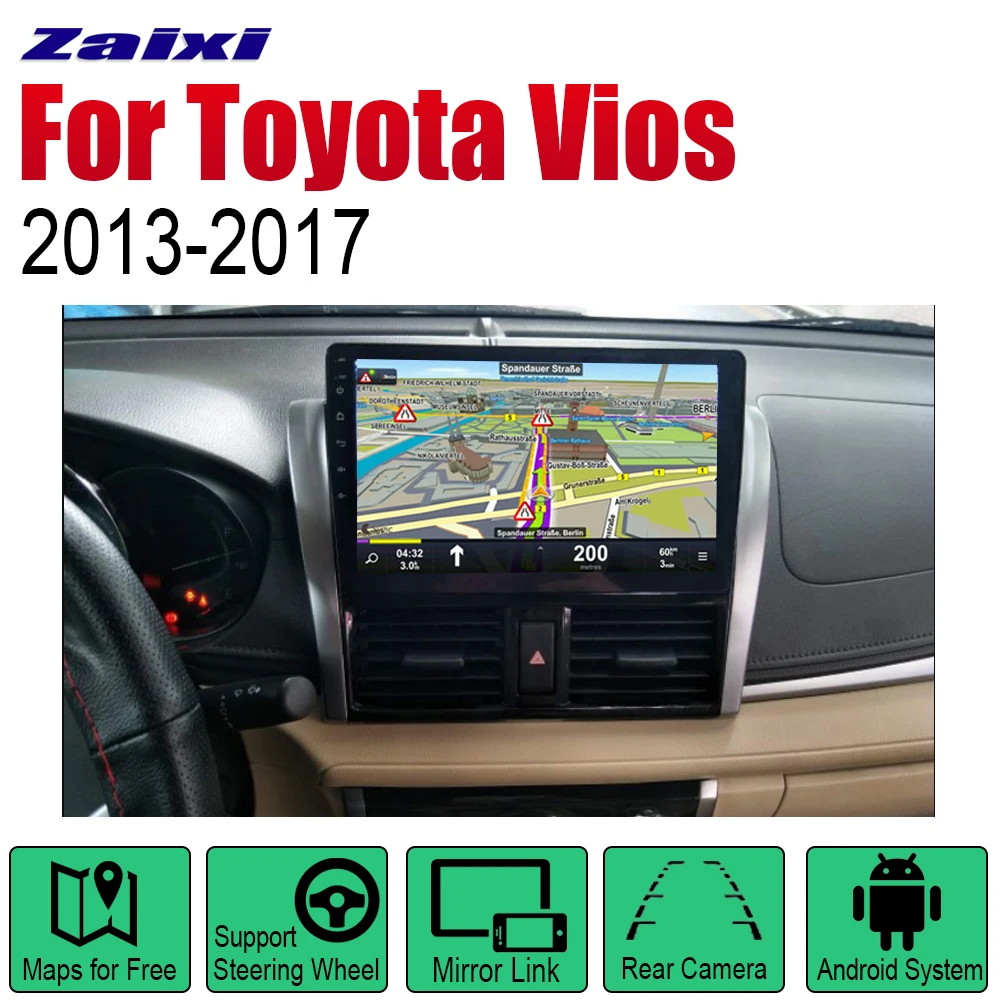 ZaiXi Android 2 Din Авто Радио для Toyota Vios 2013 ~ 2017 автомобильный мультимедийный плеер gps навигационная система Радио стерео
