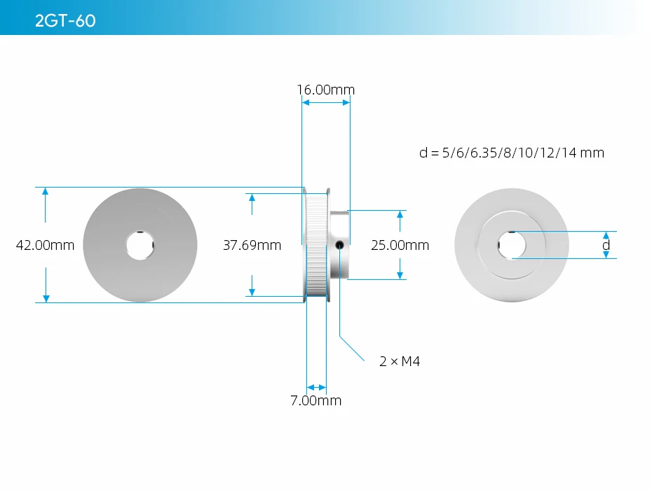 60 зубьев GT2 зубчатый шкив диаметр 5 мм 6,35 мм 8 мм 10 мм 12 мм 14 мм для ширины ремня 6 мм используется в линейных 2GT шкив 60 зубьев 60 т