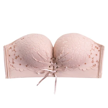 

Invisible Bra Padded Non Slip Sexy Lace No Wire-rim Strapless Comfortable Wedding With Drawstrings Elastic Summer Super Gather